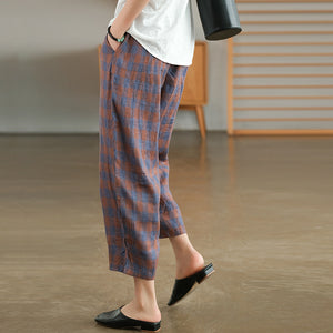 Quần baggy linen kẻ caro lưng thun hai túi chéo - NU7063