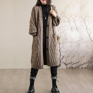 Áo khoác len trench coat dài tay kiểu bện thừng mắt cáo - NU7841