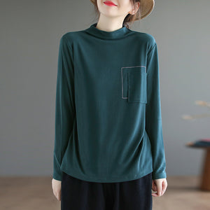 Áo T-shirt dài tay cao cổ một túi kiểu - NU8112