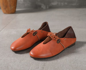 Giày da retro đế thấp quai đính hoa - NU5227