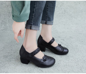 Giày da retro đế cao quai đan thủ công - OD1186