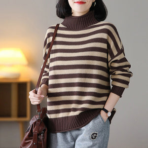 Áo len đan dài tay cổ lọ kẻ sọc ngang - NU8126