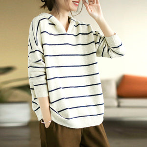 Áo hoodies len cashmere dài tay kẻ sọc - NU8050