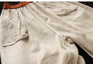 Quần baggy linen lưng thun dây rút phối màu ống côn - NU8299
