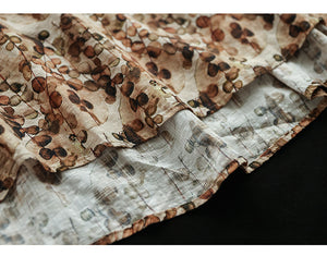 Áo sơ mi linen dài tay cổ tròn in hoa lá eo dây rút - NU8209