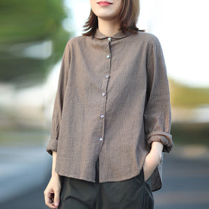 Áo sơ mi linen dài tay kẻ sọc đứng cổ pipi - NU4423