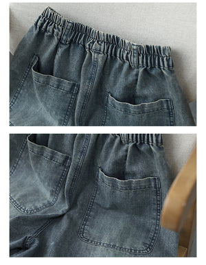 Quần sooc denim lưng thun  túi vuông một khuy cài - NU8604