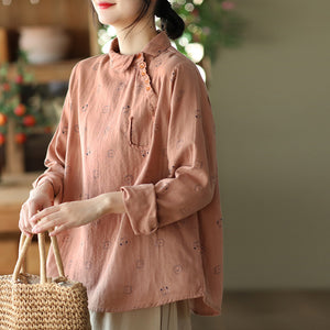 Áo sơ mi linen dài tay cổ pipi in hình ngộ nghĩnh - NU8257