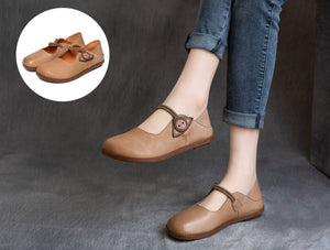 Giày da retro đế bệt dây khuy thủ công - NU4301