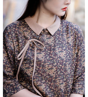 Đầm liền linen ngắn tay cổ pipi khuy chéo in hoa liti - NU8277
