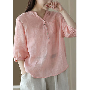 Áo sơ mi linen ngắn tay cổ V một túi vuông - NU8626