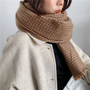 Khăn quàng len cashmere kẻ sọc caro phong cách retro - NU7806