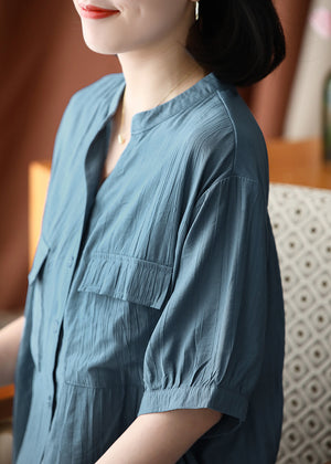 Áo sơ mi linen ngắn tay cổ V hai túi vuông - NU8560