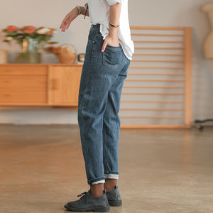 Quần baggy denim ống suông hai túi chéo retro - NU6440