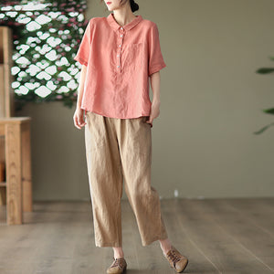 Quần baggy linen lưng thun túi vuông một màu - NU6970