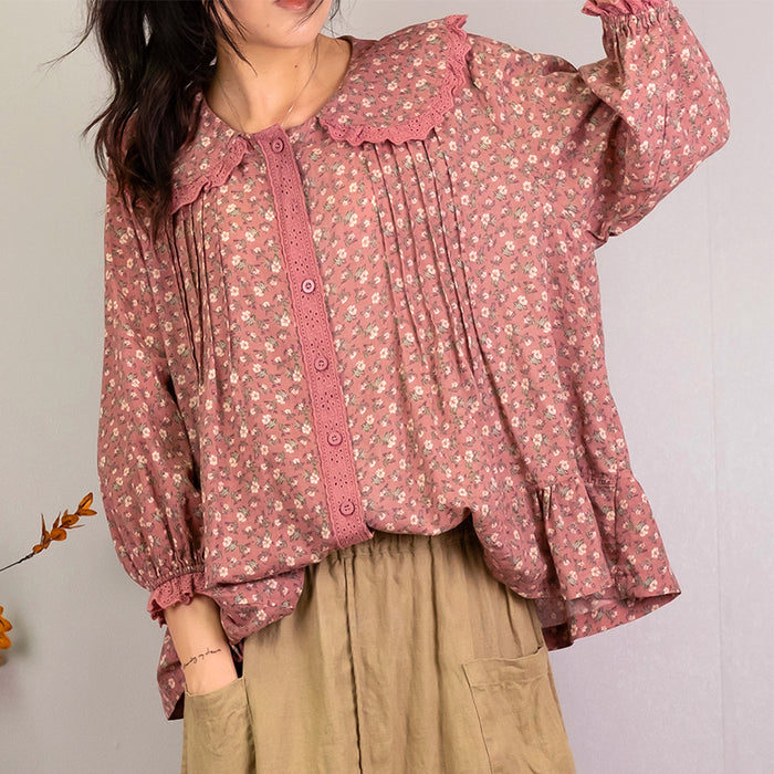 Áo sơ mi linen Morigirl dài tay in hoa liti  - NU8301