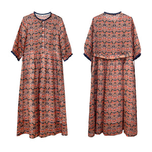Đầm liền linen ngắn tay cổ tròn hoa văn đối xứng - NU8510