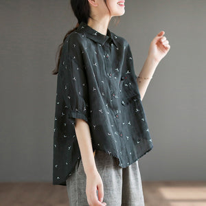 Áo sơ mi linen ngắn tay cổ đức in mỏ neo - NU7424
