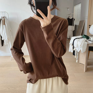 Áo T-shirt dài tay cổ tròn một màu - NU8173