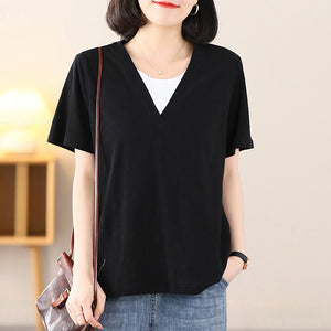 Áo T-shirt ngắn tay cổ V đơn sắc - NU8606