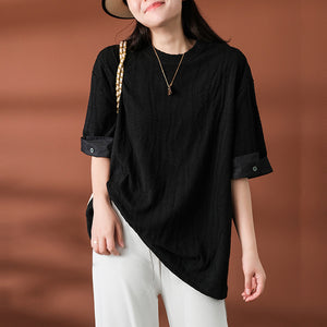 Áo T-shirt ngắn tay cổ tròn kiểu vặn thừng form rộng - NU8392