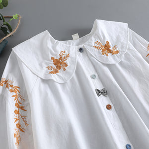 Áo sơ mi linen Morigirl dài tay thêu đối xứng khuy sắc màu - NU8321