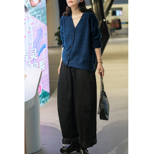 Áo khoác len cashmere dài tay cổ V kiểu gân nổi - NU7734
