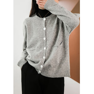 Áo khoác len cardigan dài tay cổ tròn hai túi vuông - NU7836