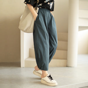 Quần baggy đơn sắc lưng thun ống rộng có dây rút - NU7414