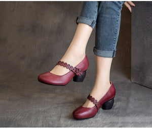 Giày da retro đế cao có quai đính hoa - OD0278