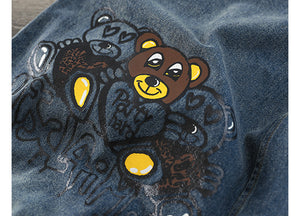 Quần baggy yếm denim in chú gấu và trái tim - NU7711