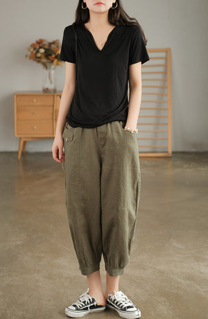 Quần baggy linen lưng thun hai túi nắp kiểu - NU7179