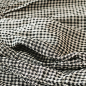 Quần baggy linen lưng thun kẻ sọc caro nhỏ ống rộng - Q258