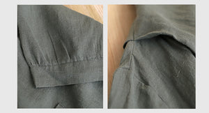 Áo sơ mi linen ngắn tay cổ đứng hai túi vuông  - NU7418