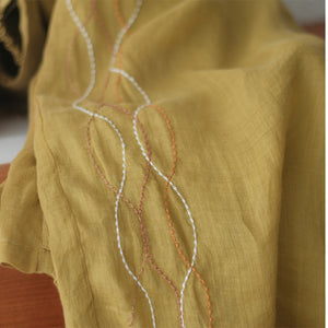 Quần baggy linen lưng cao ống rộng thêu sợi màu ziczac - NU7230