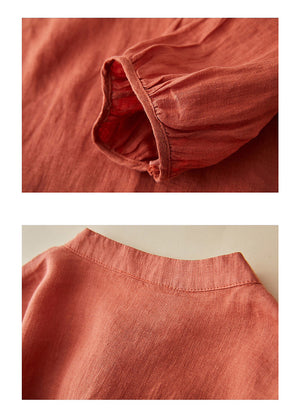 Áo sơ mi linen tay lửng cổ tàu vạt chéo thêu hoa văn - NU8280