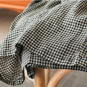 Quần baggy linen lưng thun kẻ sọc caro nhỏ ống rộng - Q258