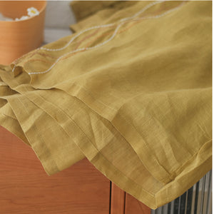 Quần baggy linen lưng cao ống rộng thêu sợi màu ziczac - NU7230