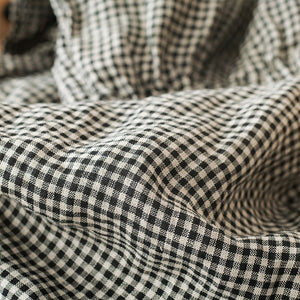 Quần baggy linen lưng thun kẻ sọc caro nhỏ ống rộng - Q258