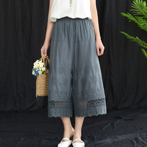 Quần baggy linen lưng thun thêu ren - NU5325