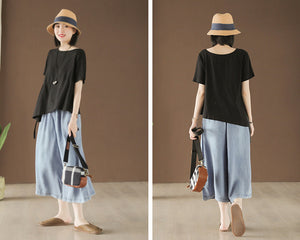 Quần baggy denim ống rộng dây rút - NU5442