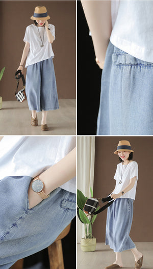 Quần baggy denim ống rộng dây rút - NU5442