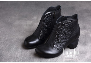 Giày da retro đế cao chạm nổi hoa văn - OD0266