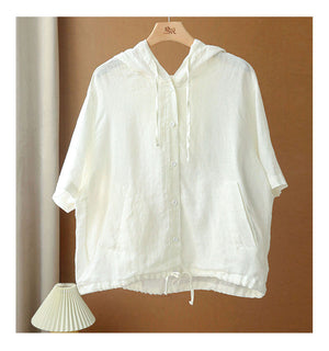 Áo khoác cardigan ngắn tay có mũ có dây rút - NU6983