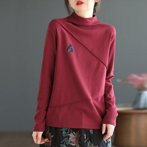 Áo T-shirt dài tay cổ lọ thêu tam giác trước ngực - NU8190