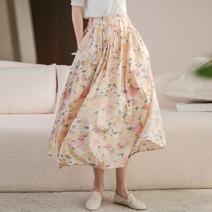 Chân váy lưng thun xếp ly in hoa liti - NU8647