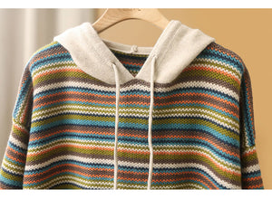 Áo hoodies len dệt kim dài tay kẻ sọc sắc màu - NU8120