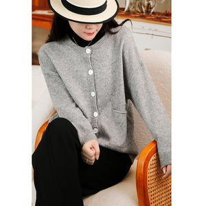 Áo khoác len cardigan dài tay cổ tròn hai túi vuông - NU7836
