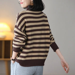 Áo len đan dài tay cổ lọ kẻ sọc ngang - NU8126