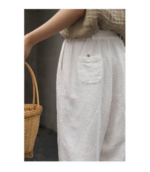 Quần baggy linen lưng thun dây rút một màu - NU8358